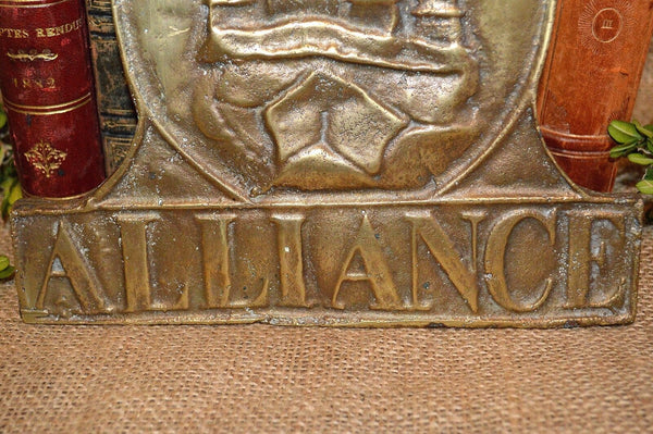 Antique Brass English Alliance Fire Mark Wall Plaque Sign Castle Design
