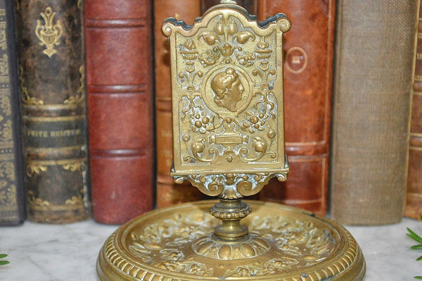 Antique French Gilt Brass Match Box Holder Tray Stand Figural Gothic Grotesque