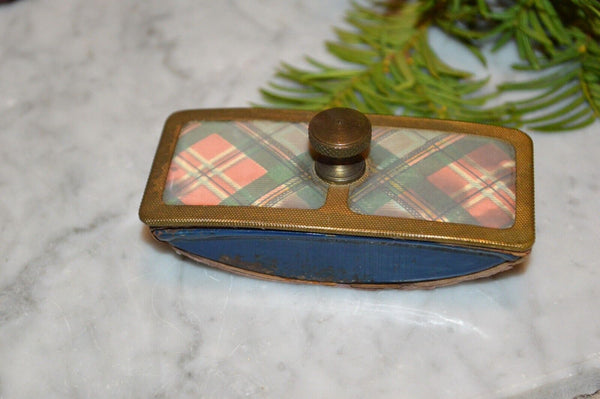 Rare Antique Scottish Tartanware Ink Blotter Tape Measure Tartan Brass Desk