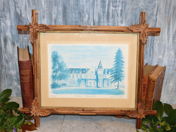 French Black Forest Framed Yan de Siber Art Watercolor Ltd Ed. Chateau Lascombes
