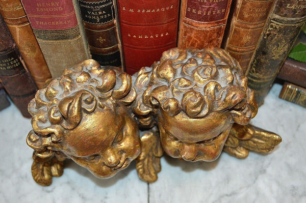 Antique German Italian Gilt Baroque Cherubs Double Twins Carved Gilded Wood
