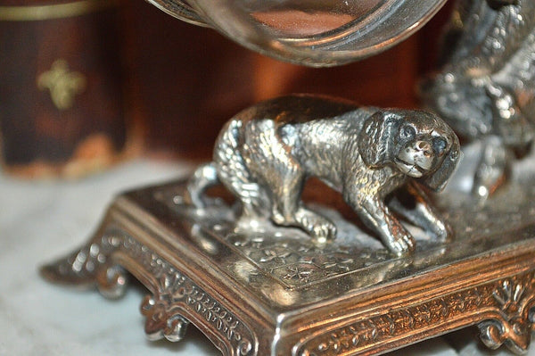Antique Figural James Tufts Girl Dog Silverplate Napkin Ring Kate Greenaway 3306
