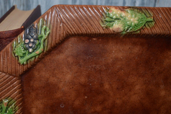 Antique Large English Majolica Platter Raised Fruit Border Lemons and Grapes