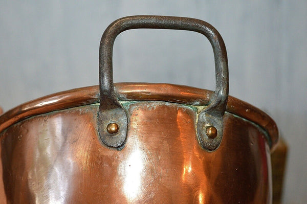 Antique Heavy Copper French Mixing Whisking Bowl Cul de Poule Rolled Edges