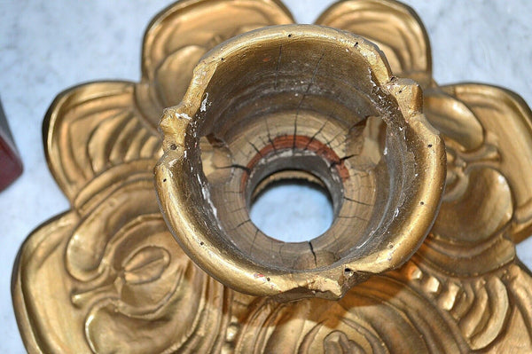 Antique French Gilt Wood Light Fixture Candle Sconce Base Part Ceiling Mount