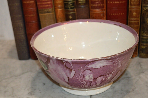 Rare Antique Sunderland Pink Lustre Bowl Mariner's Ode Poem Sailor's Wife Ship