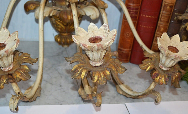 Antique Large Italian Tole Carved Wood Pineapple Candle Wall Sconce 5 Arm Gilded