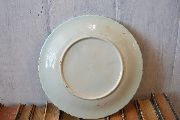 Antique Majolica Plate Morning Glory Napkin Green Brown 1880's