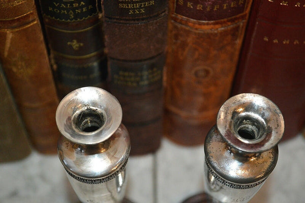 Antique Pair Silver Plated Art Deco Small Candle Holders Mfd Plated Reed Barton