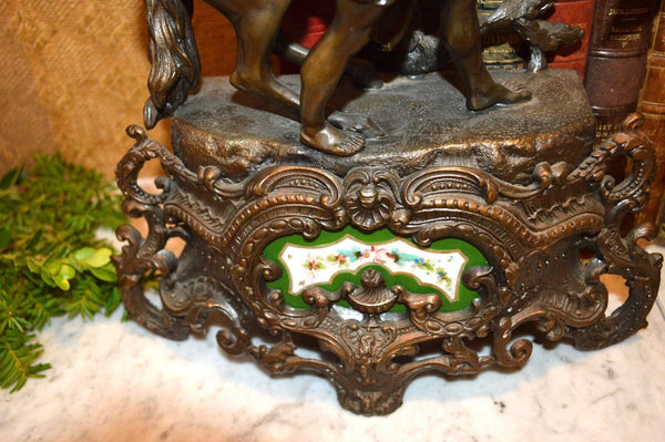 Antique Pair of French Marly Horses Spelter Porcelain Insets Guillaume Coustou