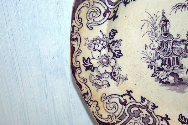 Antique Purple Mulberry Transferware Plate Ironstone T W Simla Thomas Walker