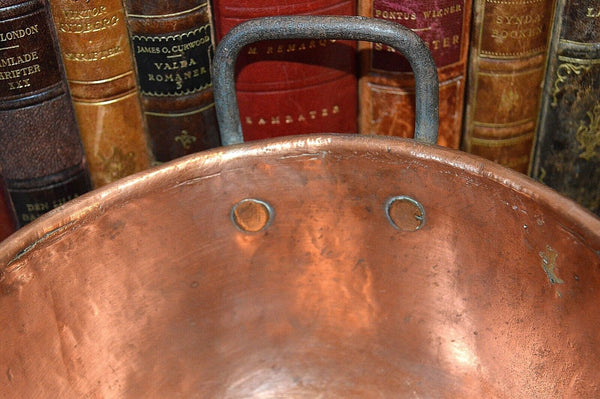 Antique Heavy Copper French Mixing Whisking Bowl Cul de Poule Rolled Edges