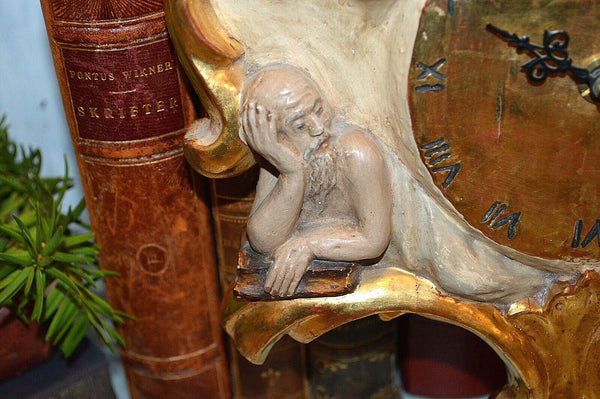 Rare Vintage German Wall Clock Carved Wood Gilt Father Time Cherubs