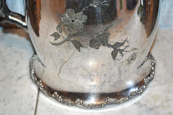 Antique F B Rogers Water Pitcher Quadruple Silver Plate Large Ceramic Lined