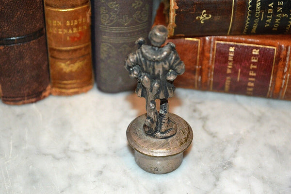 Antique French Silver Plated Bottle Stopper Figural Peasant Carrying Birds Geese