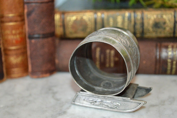 Antique Meriden Silver Plate Co. Sled Napkin Ring Dog # 285