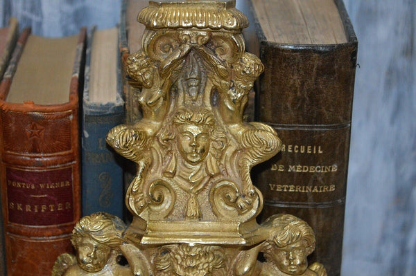 Antique Pair French Brass Andirons Chenets Figural Females Cherubs Satyr Fauns