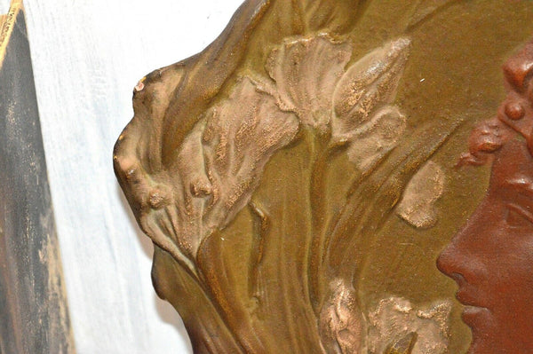 Antique Ernst Wahliss Art Nouveau Female Terracotta Relief Plaque Turn Wein