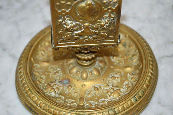 Antique French Gilt Brass Match Box Holder Tray Stand Figural Gothic Grotesque