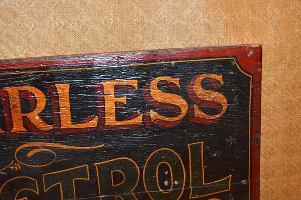 Rare Antique English Carless Petrol Sold Here Hand Painted Wood Petroleum Sign