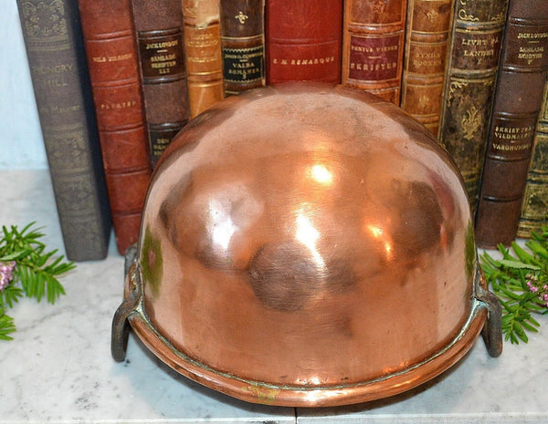 Antique Heavy Copper French Mixing Whisking Bowl Cul de Poule Rolled Edges