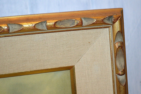 Antique Gilt Framed Lithograph Art Victorian Children Boy Girl Landscape Fishing