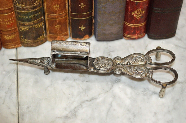 Antique Silver Plate Candle Snuffer Wick Trimmer and Tray Hallmarked