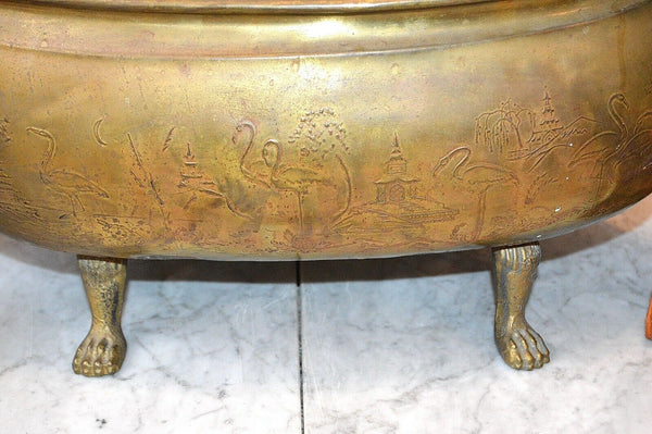 Antique Large Brass Jardiniere Planter Aesthetic Movement Lion Heads Paws