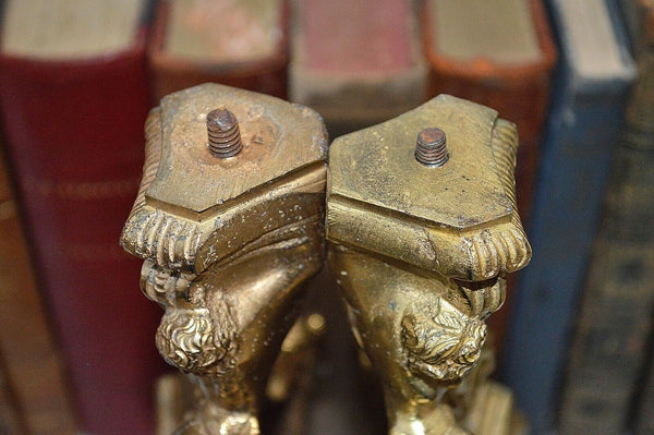 Antique Pair French Brass Andirons Chenets Figural Females Cherubs Satyr Fauns