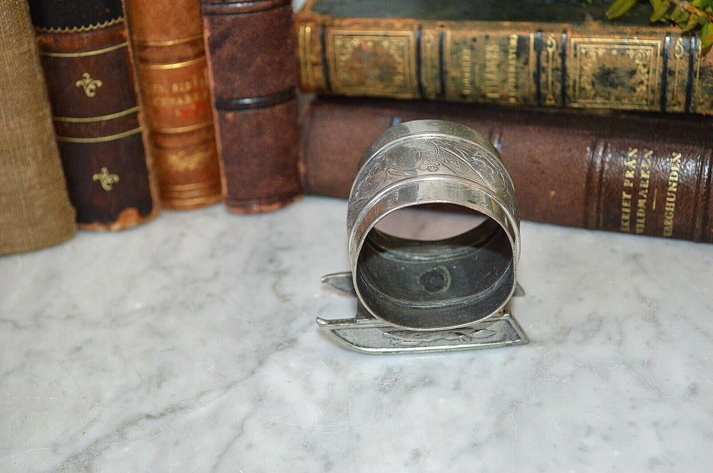 Antique Meriden Silver Plate Co. Sled Napkin Ring Dog # 285