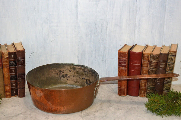 Antique French Copper Tin Large 11" Stock Sauce Pot Pan Kitchen Kettle Cookware