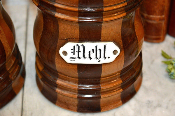 Antique Pair German Sycamore Mahogany Salt Flour Canisters Treen Wood Boxes