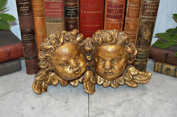 Antique German Italian Gilt Baroque Cherubs Double Twins Carved Gilded Wood