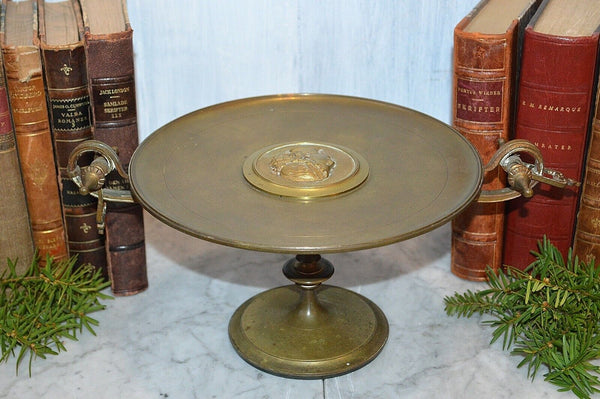 Antique French Bronze Tazza Neoclassical Pedestal Stand Figural Female Handles