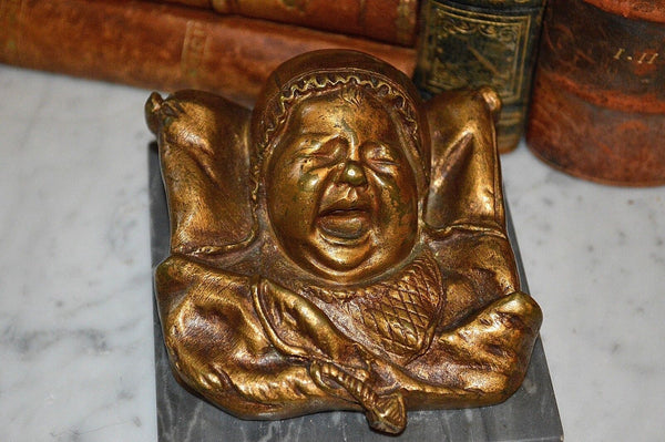 Antique French Bronze on Marble Base Crying Baby Paperweight Statue E. Capy