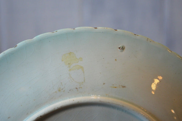 Antique Majolica Plate Morning Glory Napkin Green Brown 1880's