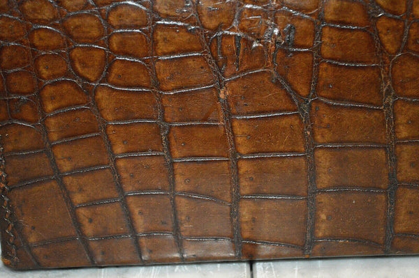 Antique English Embossed Croc Leather Hunting Travel Case Bag  Box With Strap