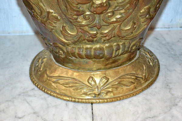 Antique Victorian Embossed Griffins Gargoyles Brass Coal Log Kindling Bucket