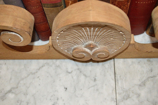 Antique Pediment Carved Wood Scrolled Shell Design Large Architectural Piece