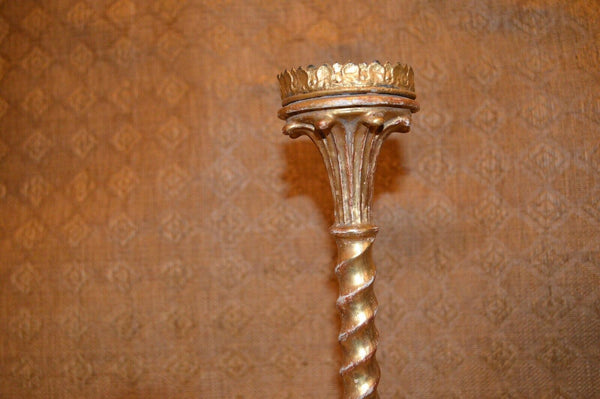 Antique French Baroque Carved Gilt Wood Church Altar Candle Holder Early 19th C