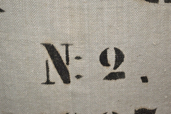 Antique European German Grain Sack Pillow Natural Gothic Letters L G 1927 No. 2
