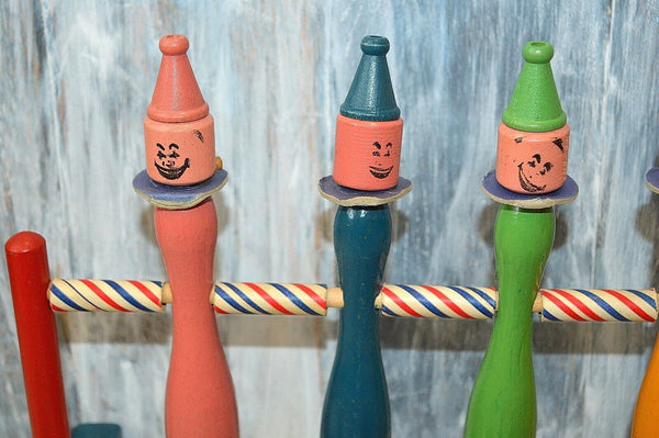 Vintage 18 pc French Wooden Skittles Bowling Pins Balls Game Set Child's Toy
