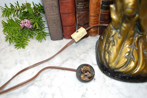 Antique Lamp Figural Female Art Nouveau Desk Table Brass FInish