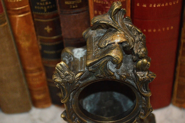 Antique German Small Clock Case Heavy Brass French Style Cherub Porcelain Insert