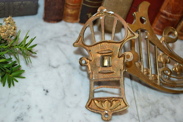 Antique Pair French Brass Art Nouveau Swinging Arm Piano Candle Holder Sconces