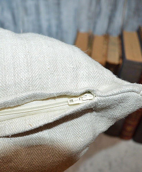 Antique European German Grain Sack Pillow Natural Gothic Letters L G 1927 No. 2