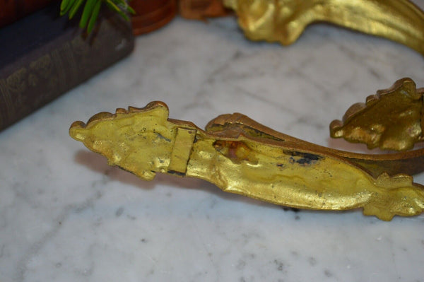 Antique Set of 3 French Gilt Bronze Ormolu Drapery Tie Back Hooks Floral Roses