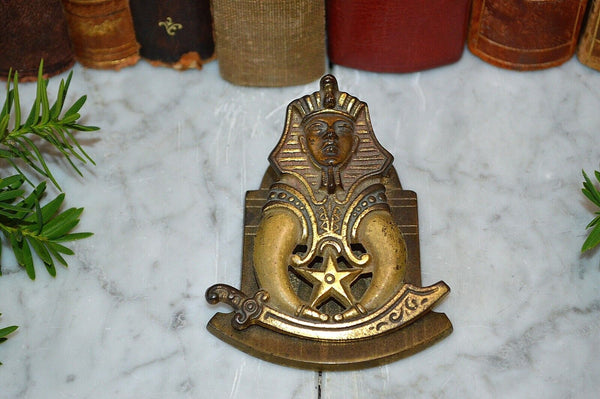 Antique Judd Co Paper Card Clip Holder Figural Egyptian Shriner Desk Accessory