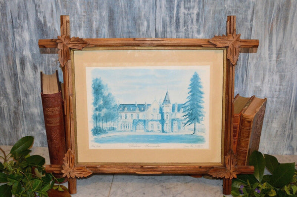 French Black Forest Framed Yan de Siber Art Watercolor Ltd Ed. Chateau Lascombes