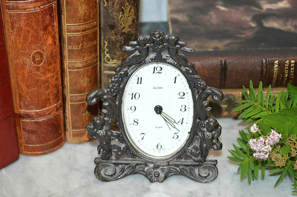 Vintage West German Small Cherubs Alarm Clock By Globe